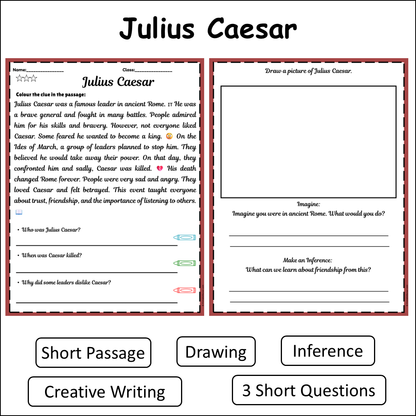 Julius Caesar | Short Reading Comprehension Creative Worksheet