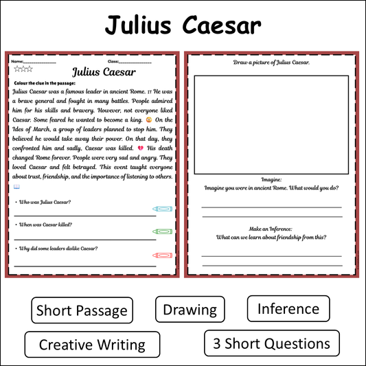 Julius Caesar | Short Reading Comprehension Creative Worksheet