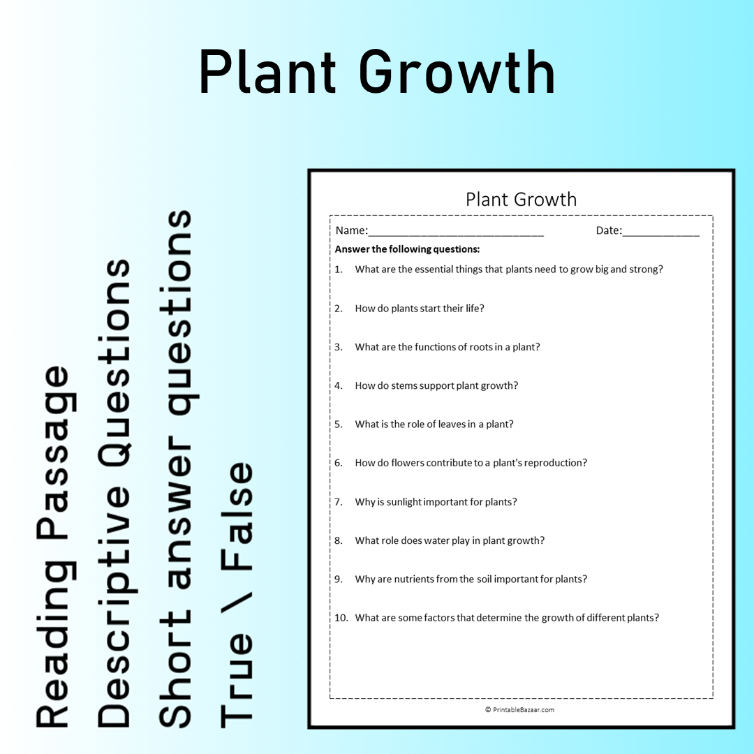Plant Growth | Reading Comprehension Passage Printable Worksheet