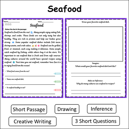 Seafood | Short Reading Comprehension Creative Worksheet