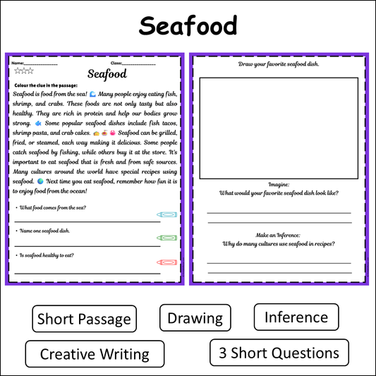 Seafood | Short Reading Comprehension Creative Worksheet