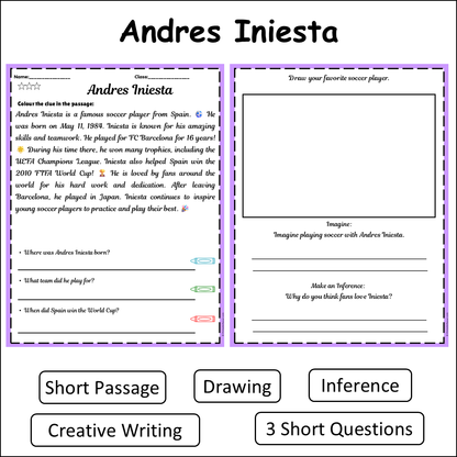 Andres Iniesta | Short Reading Comprehension Creative Worksheet