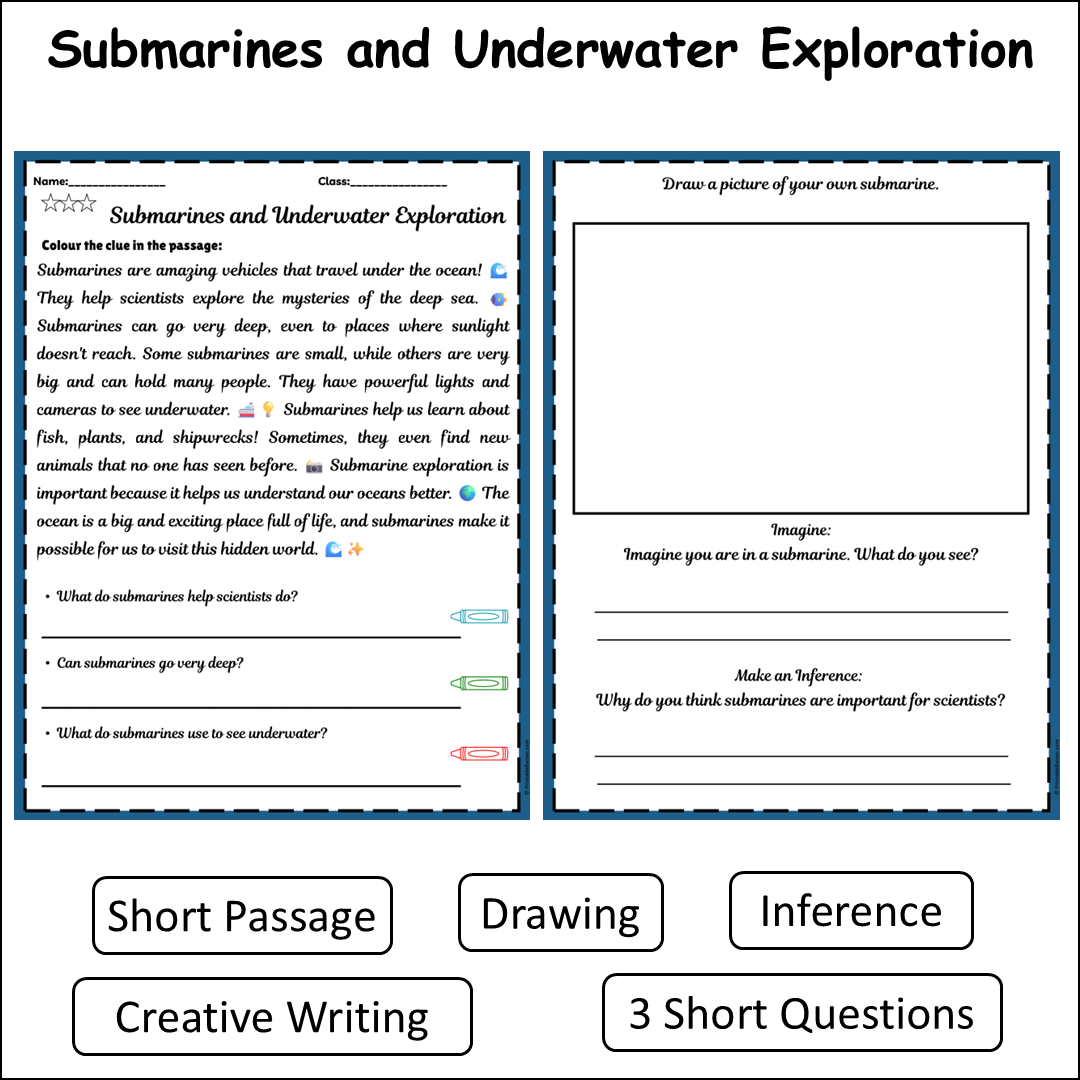 Submarines and Underwater Exploration | Short Reading Comprehension Creative Worksheet