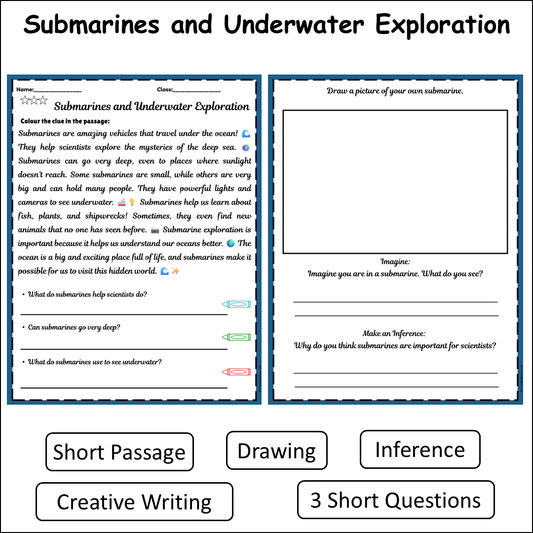Submarines and Underwater Exploration | Short Reading Comprehension Creative Worksheet