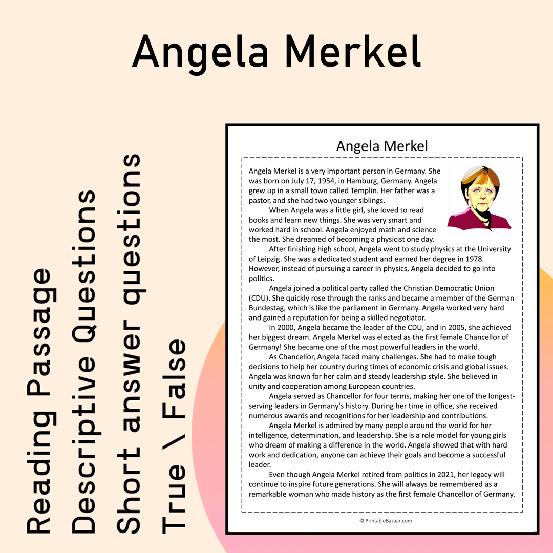 Angela Merkel | Reading Comprehension Passage Printable Activity