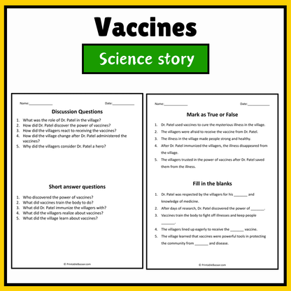 Vaccines | Science Story Reading Comprehension Activity