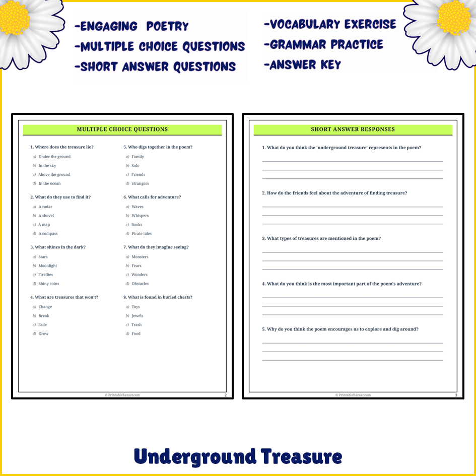 Underground Treasure | Poem Grammar Worksheet Printable Activity