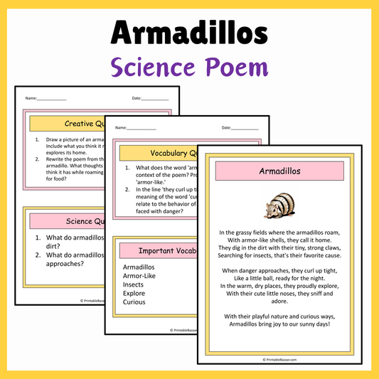 Armadillos | Science Poem Reading Comprehension Activity