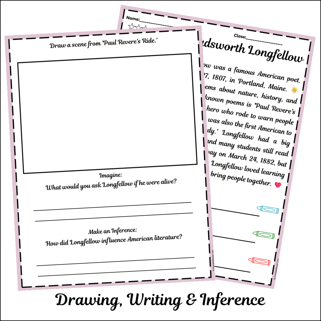 Henry Wadsworth Longfellow | Short Reading Comprehension Creative Worksheet