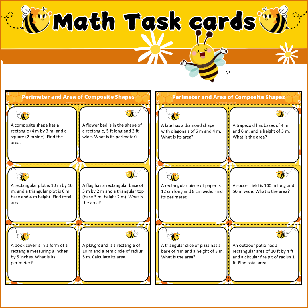 Perimeter and Area of Composite Shapes | Math Task Cards