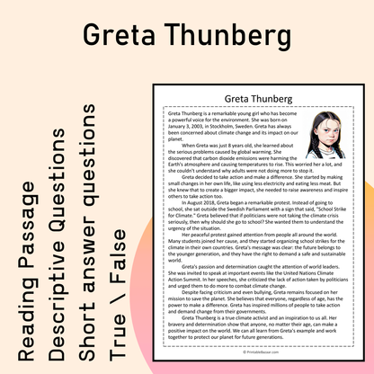 Greta Thunberg | Reading Comprehension Passage Printable Activity