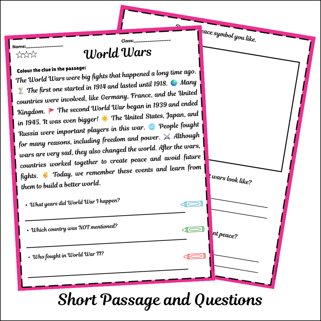 World Wars | Short Reading Comprehension Creative Worksheet