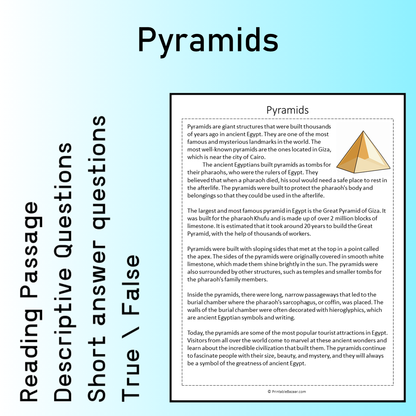 Pyramids | Reading Comprehension Passage Printable Worksheet
