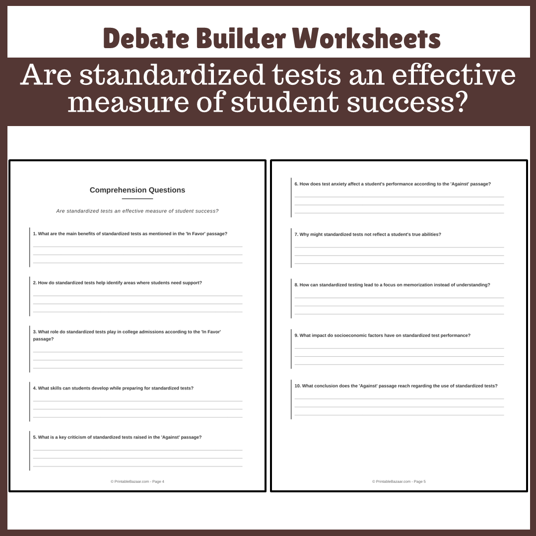 Are standardized tests an effective measure of student success? | Favour and Against Worksheet Printable Activity