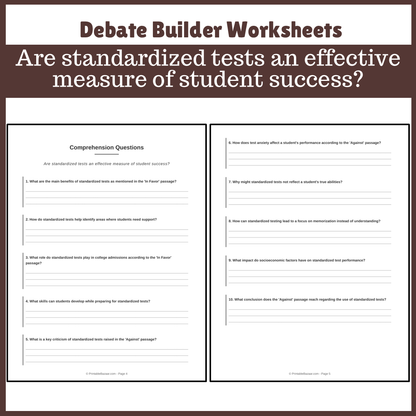 Are standardized tests an effective measure of student success? | Favour and Against Worksheet Printable Activity