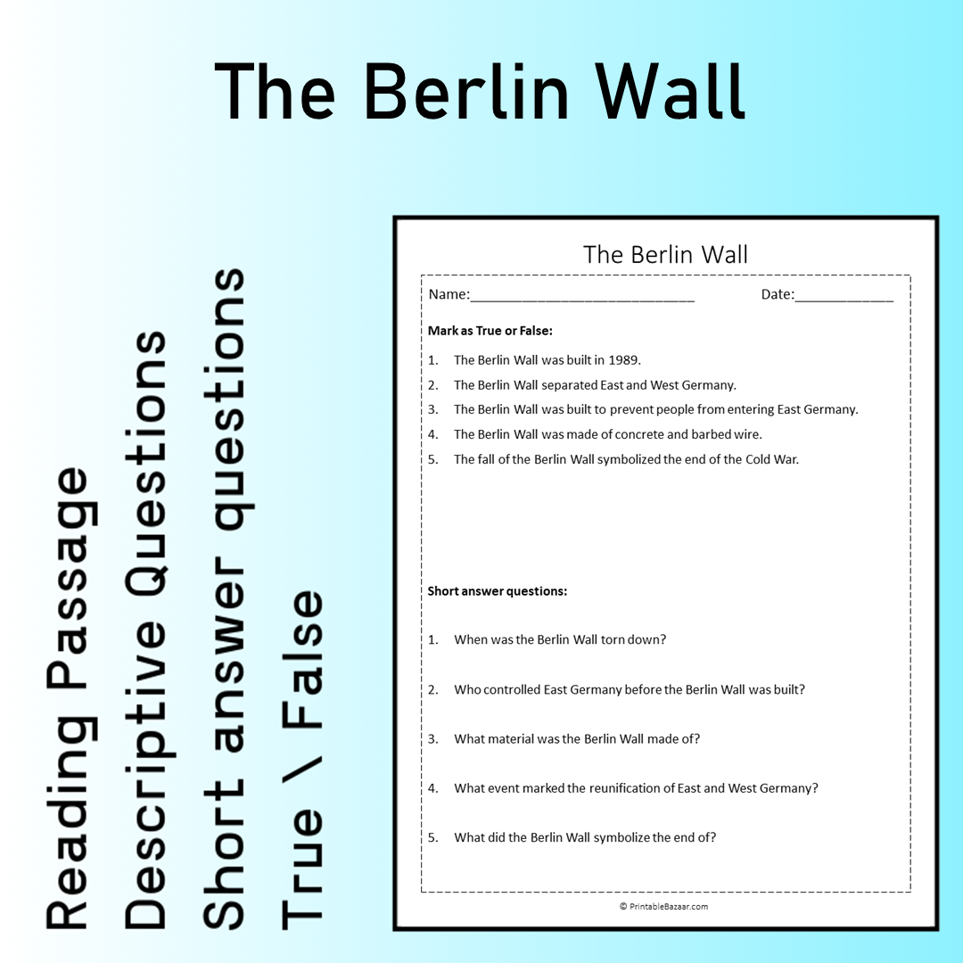 The Berlin Wall | Reading Comprehension Passage Printable Worksheet