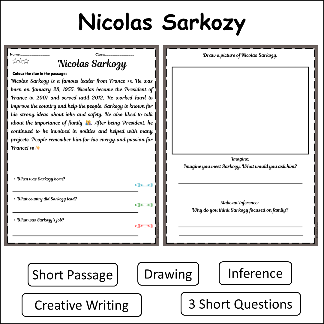 Nicolas Sarkozy | Short Reading Comprehension Creative Worksheet