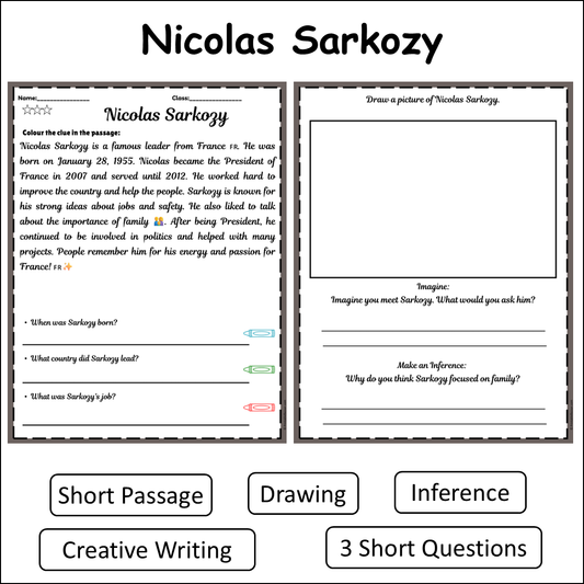 Nicolas Sarkozy | Short Reading Comprehension Creative Worksheet