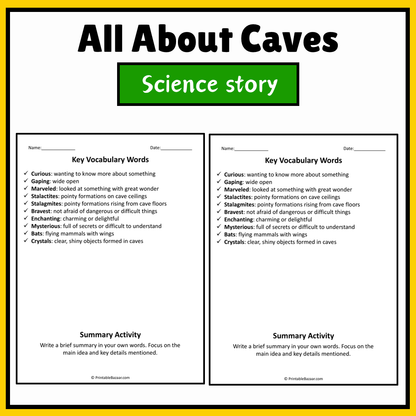 All About Caves | Science Story Reading Comprehension Activity