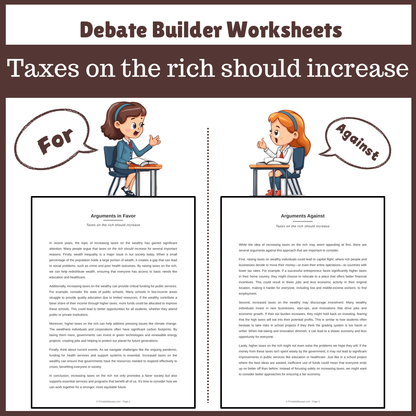 Taxes on the rich should increase | Favour and Against Worksheet Printable Activity