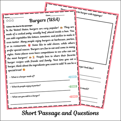 Burgers (USA) | Short Reading Comprehension Creative Worksheet