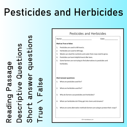 Pesticides and Herbicides | Reading Comprehension Passage Printable Worksheet