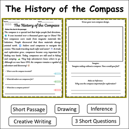 The History of the Compass | Short Reading Comprehension Creative Worksheet