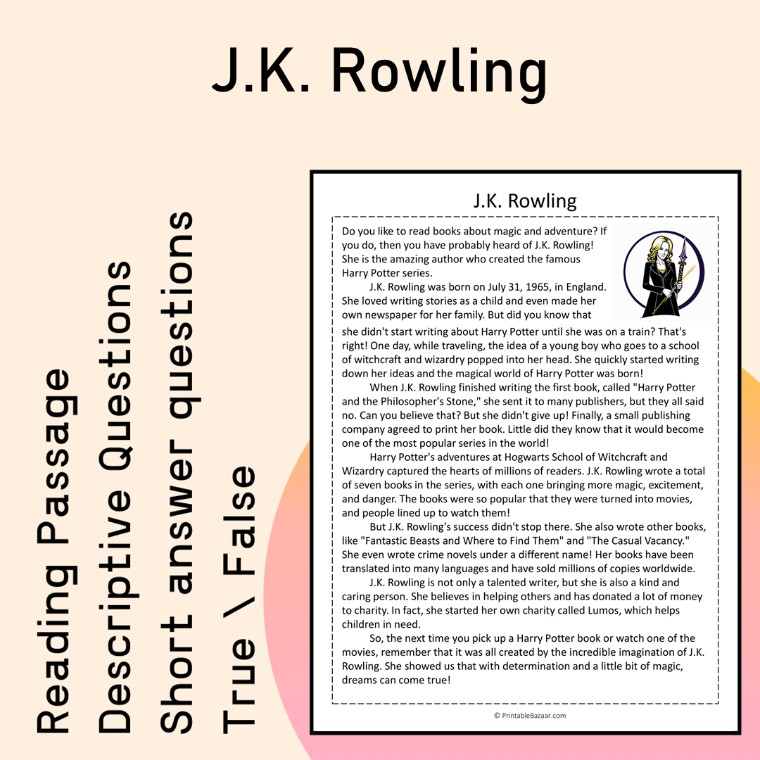 J.K. Rowling | Reading Comprehension Passage Printable Activity