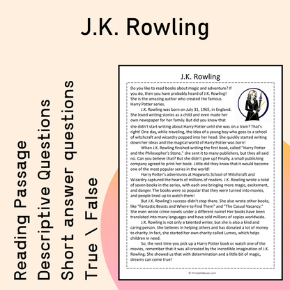 J.K. Rowling | Reading Comprehension Passage Printable Activity