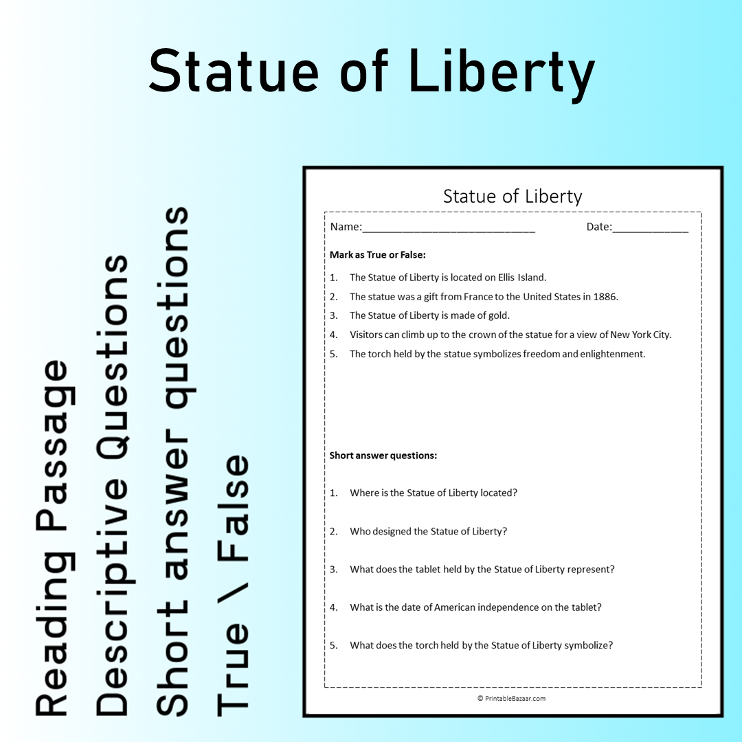 Statue of Liberty | Reading Comprehension Passage Printable Worksheet