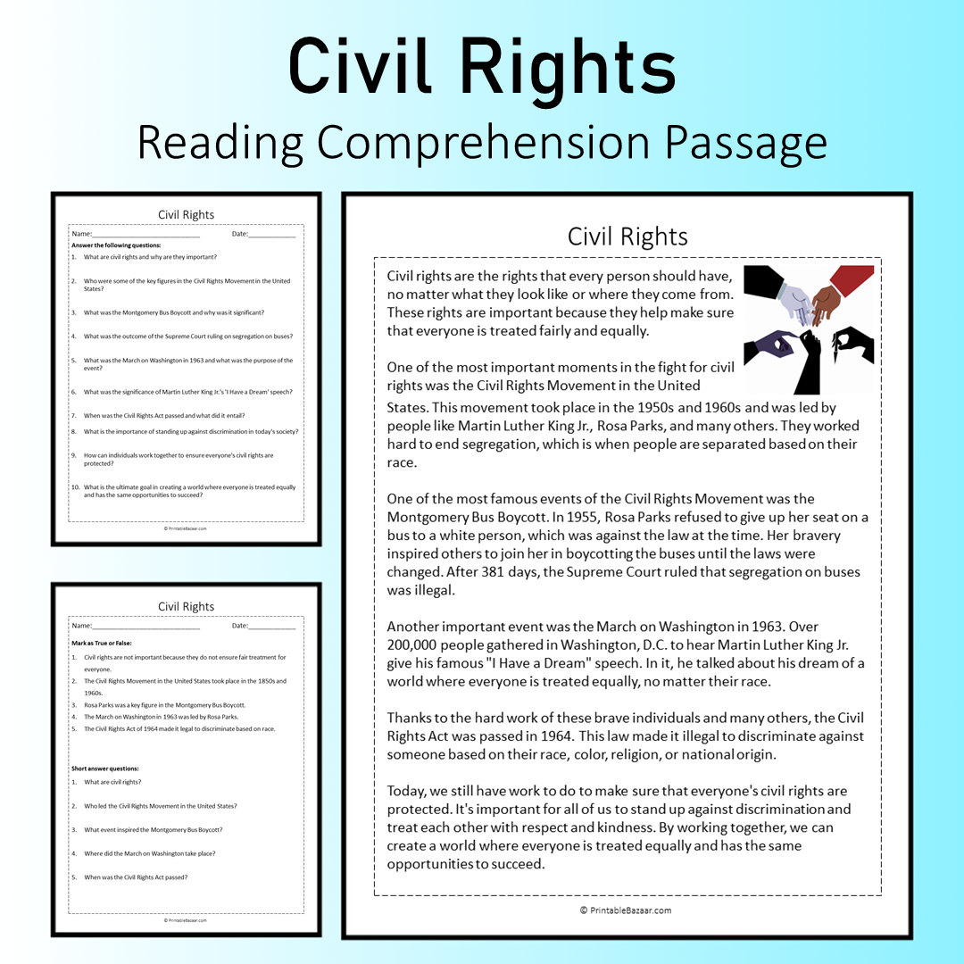 Civil Rights | Reading Comprehension Passage Printable Worksheet