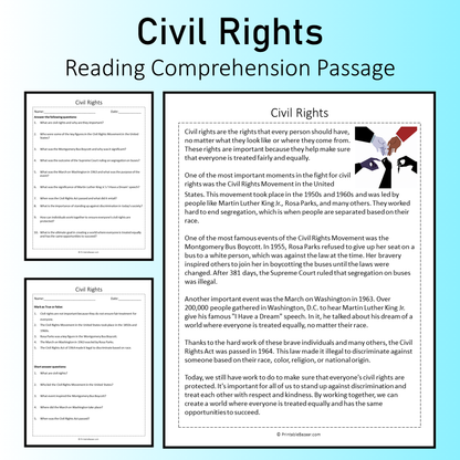 Civil Rights | Reading Comprehension Passage Printable Worksheet