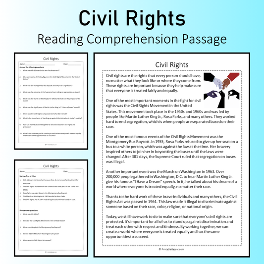 Civil Rights | Reading Comprehension Passage Printable Worksheet