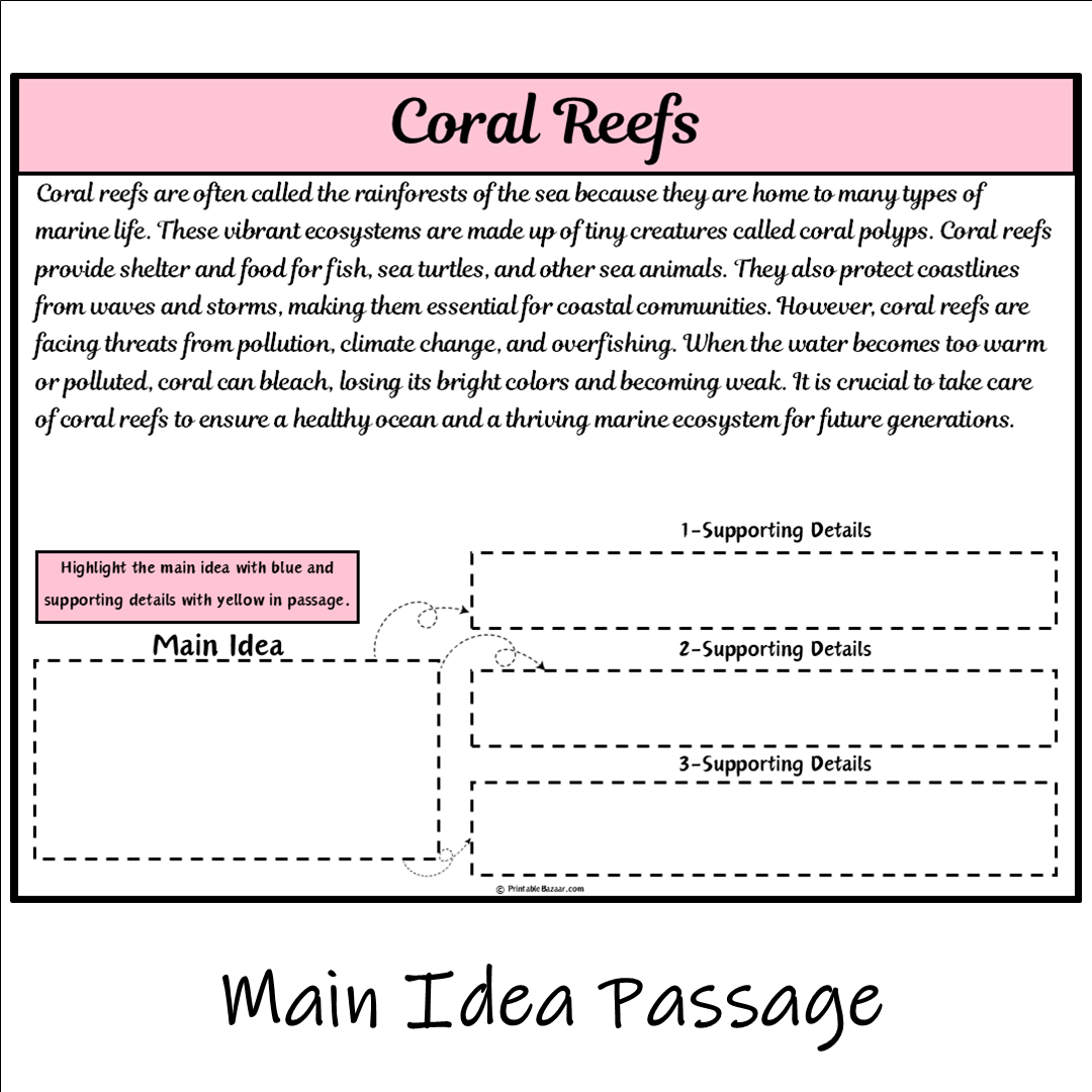 Coral Reefs | Main Idea and Supporting Details Reading Passage and Questions