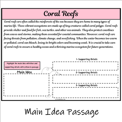 Coral Reefs | Main Idea and Supporting Details Reading Passage and Questions