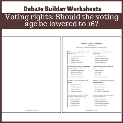 Voting rights: Should the voting age be lowered to 16? | Favour and Against Worksheet Printable Activity