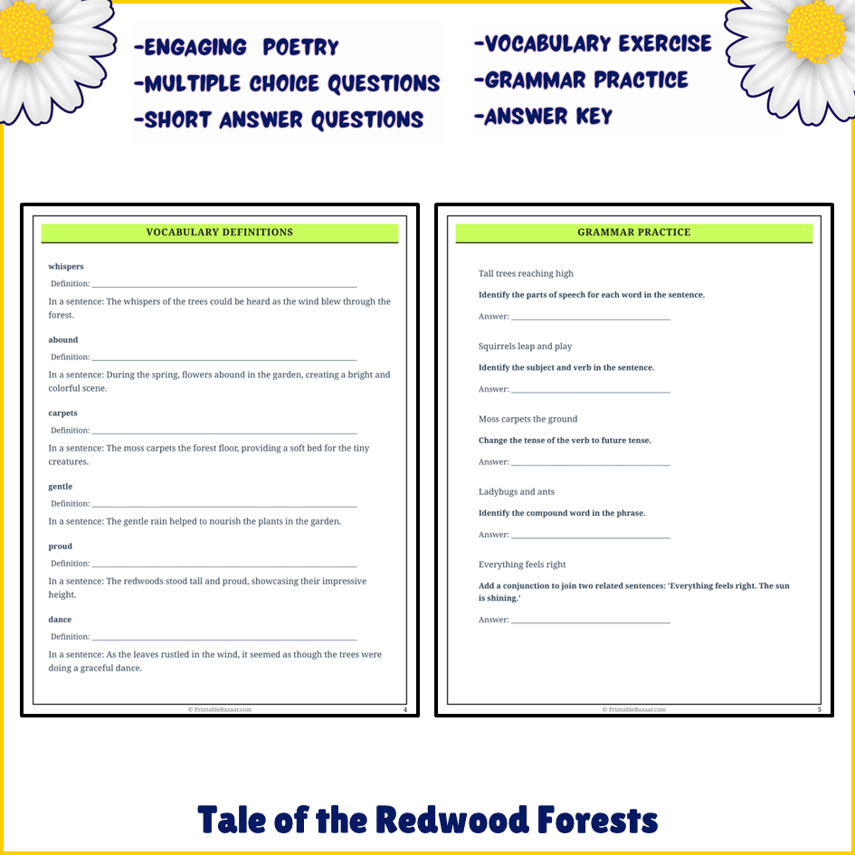 Tale of the Redwood Forests | Poem Grammar Worksheet Printable Activity