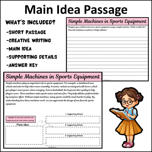 Simple Machines in Sports Equipment | Main Idea and Supporting Details Reading Passage and Questions