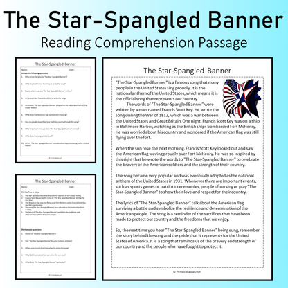 The Star-Spangled Banner | Reading Comprehension Passage Printable Worksheet