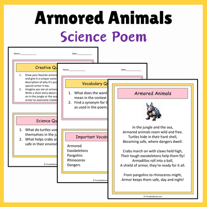 Armored Animals | Science Poem Reading Comprehension Activity