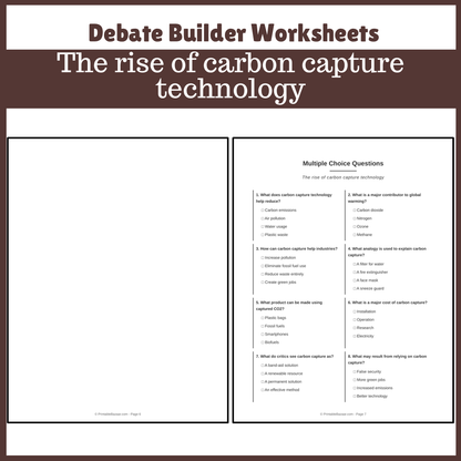 The rise of carbon capture technology | Favour and Against Worksheet Printable Activity