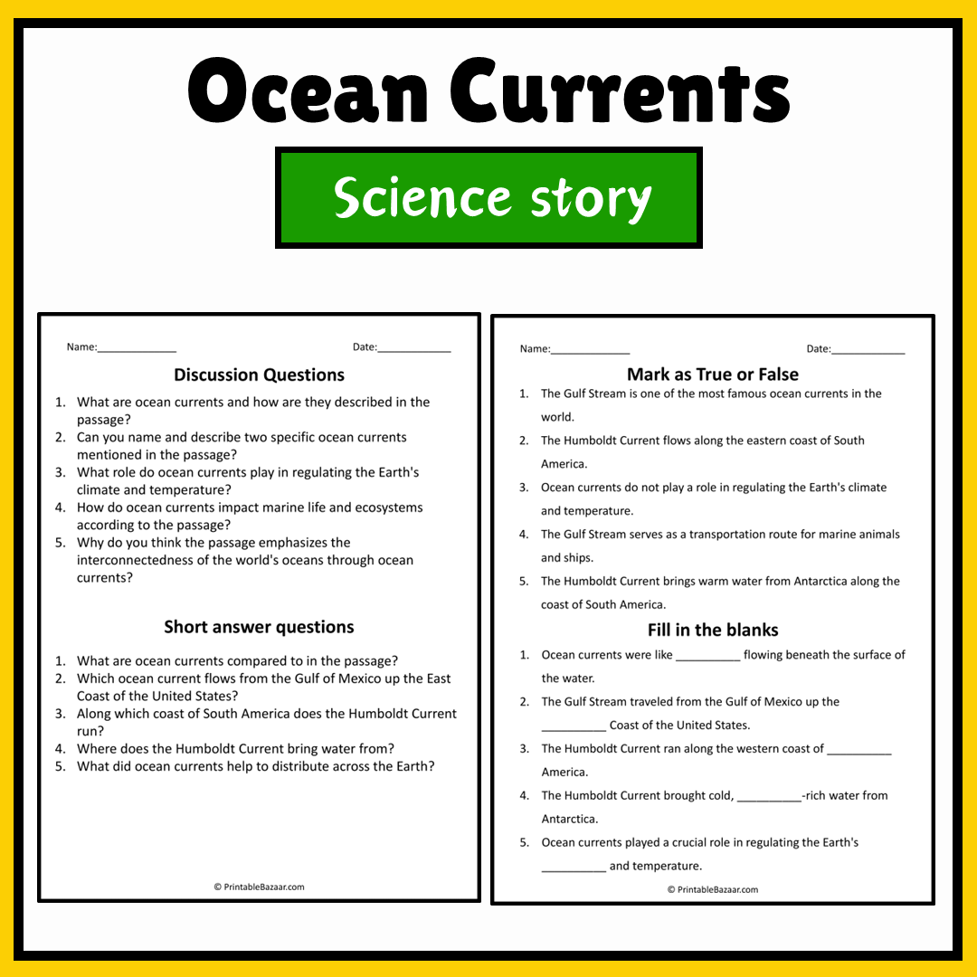Ocean Currents | Science Story Reading Comprehension Activity