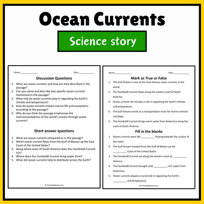 Ocean Currents | Science Story Reading Comprehension Activity