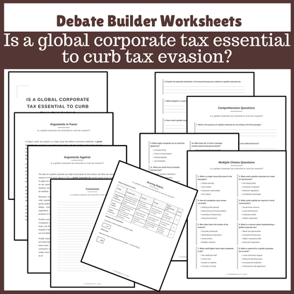 Is a global corporate tax essential to curb tax evasion? | Favour and Against Worksheet Printable Activity