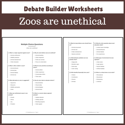 Zoos are unethical | Favour and Against Worksheet Printable Activity