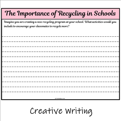 The Importance of Recycling in Schools | Main Idea and Supporting Details Reading Passage and Questions