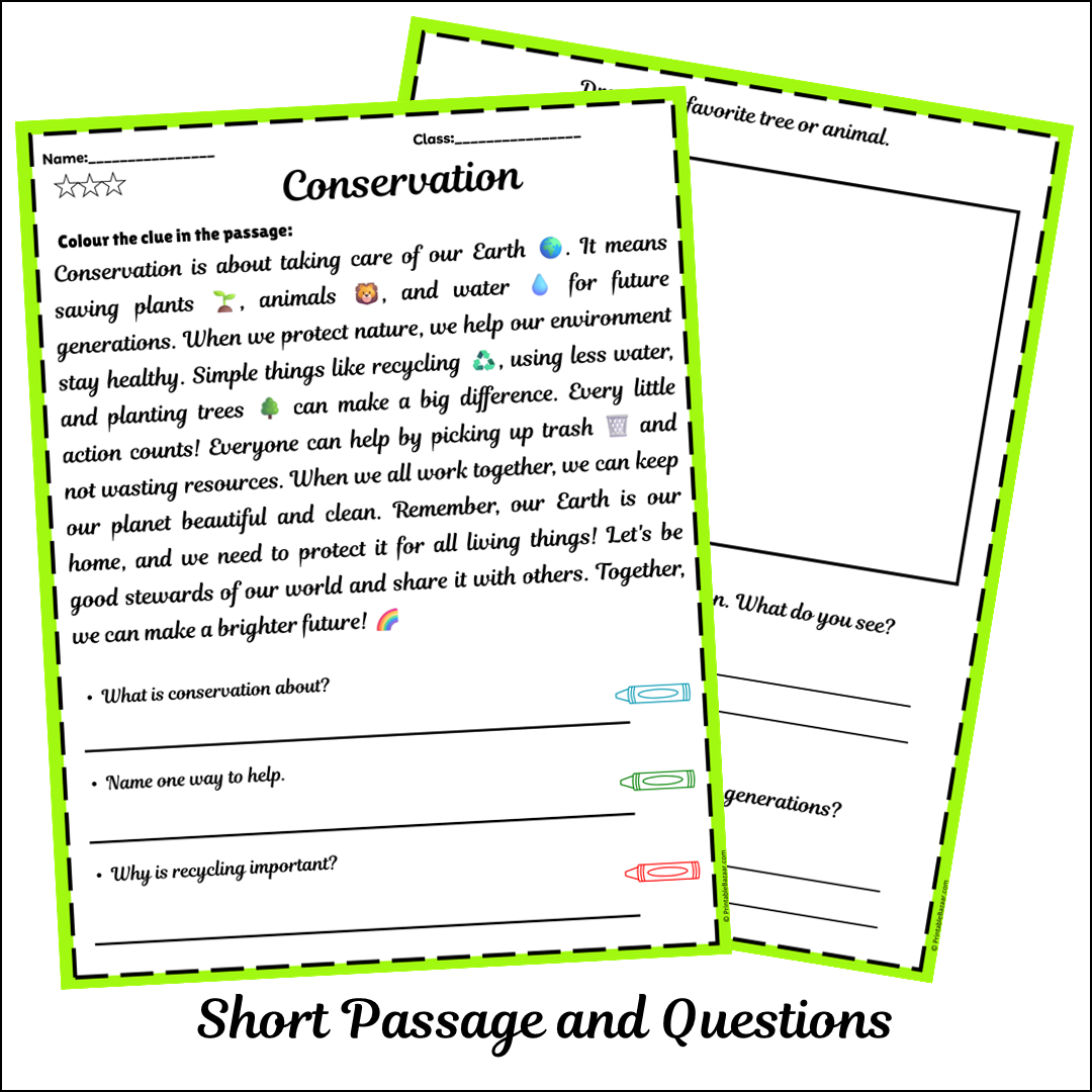 Conservation | Short Reading Comprehension Creative Worksheet