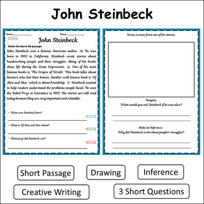John Steinbeck | Short Reading Comprehension Creative Worksheet
