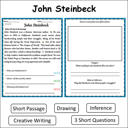 John Steinbeck | Short Reading Comprehension Creative Worksheet