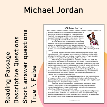 Michael Jordan | Reading Comprehension Passage Printable Activity